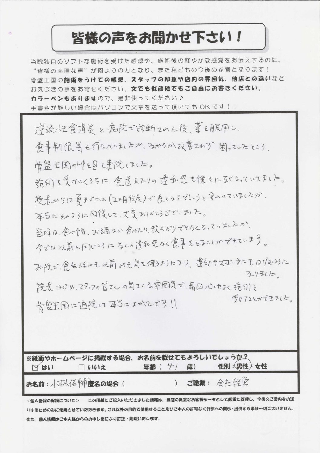 逆流性食堂炎に悩まされていたが、以前と同じ食生活に！！